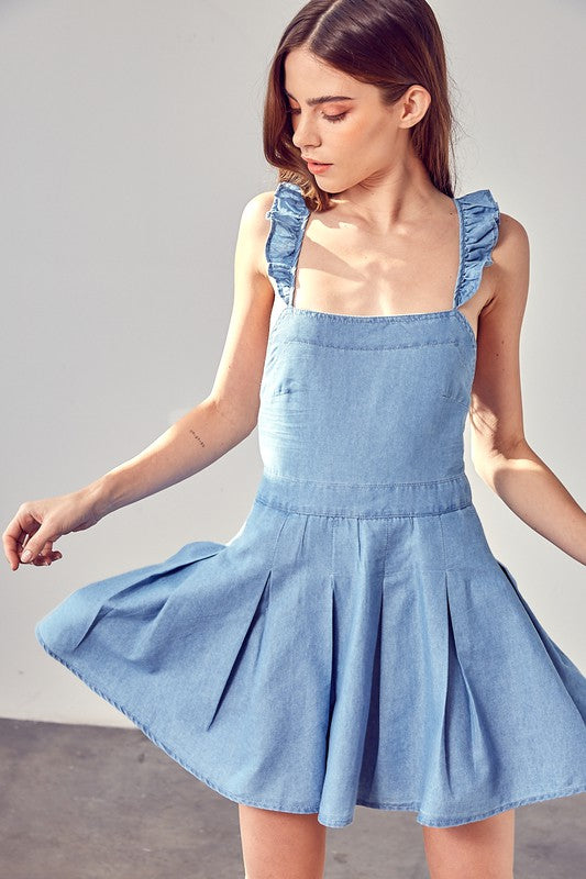 DO + BE COLLECTION A-Line Open Back Chambray Dress