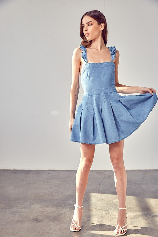 DO + BE COLLECTION A-Line Open Back Chambray Dress