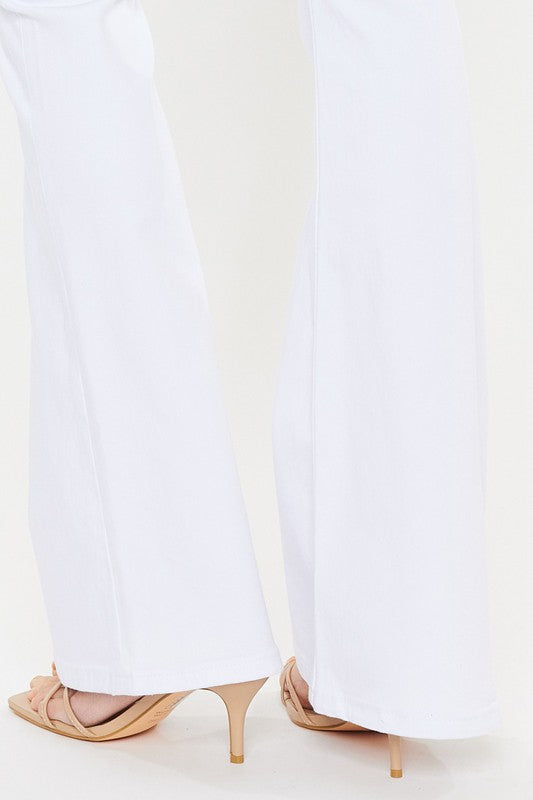 Kan Can Mid Rise White Flare Jeans