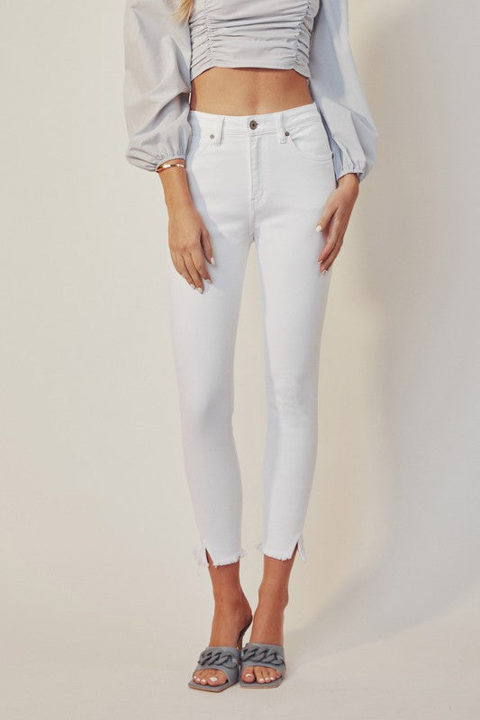 Kan Can High Rise Ankle Skinny White Jeans