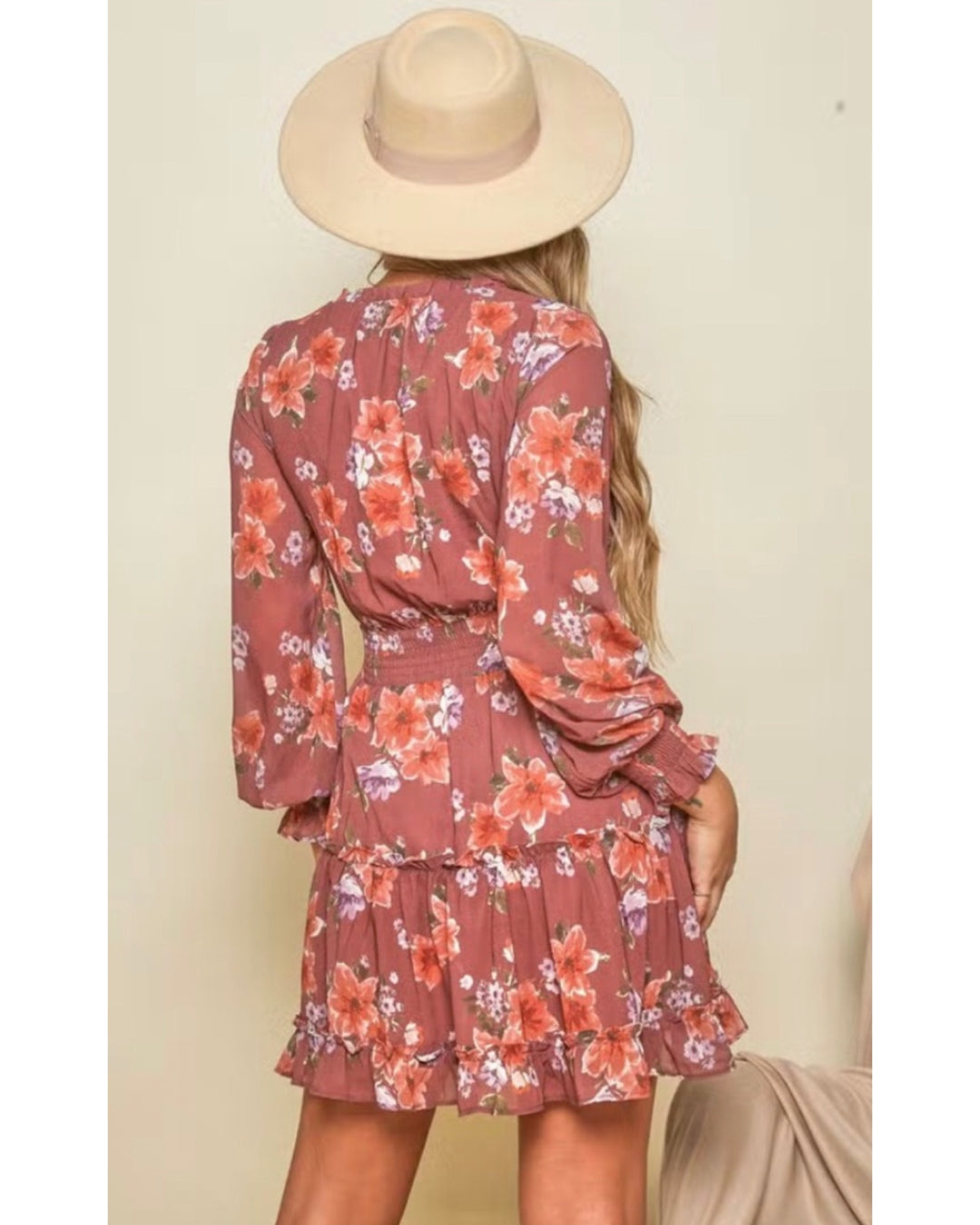 Peach Love California Floral Print Tiered Mini Dress