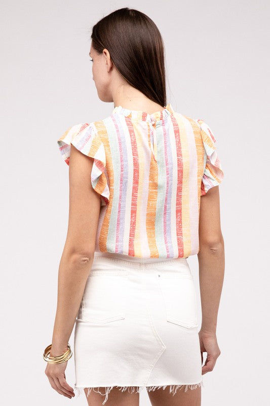 Multi Stripe Ruffle Top