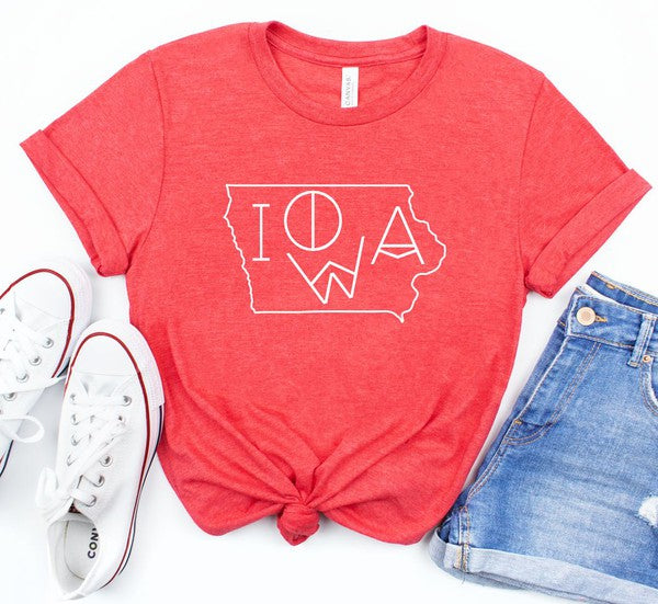 Iowa Line Font Outline Boutique Style Tee