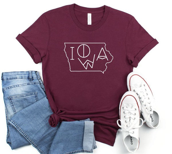 Iowa Line Font Outline Boutique Style Tee