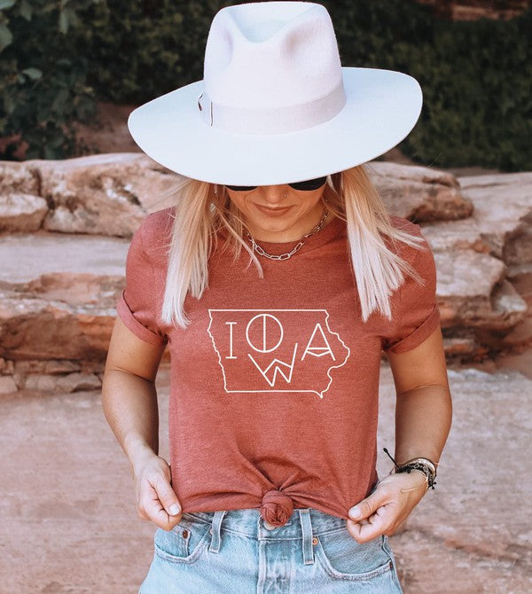 Iowa Line Font Outline Boutique Style Tee