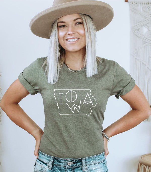 Iowa Line Font Outline Boutique Style Tee