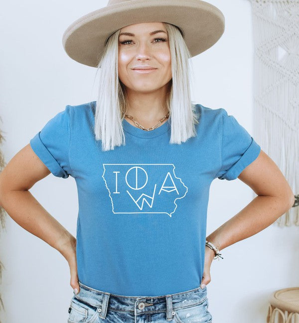 Iowa Line Font Outline Boutique Style Tee