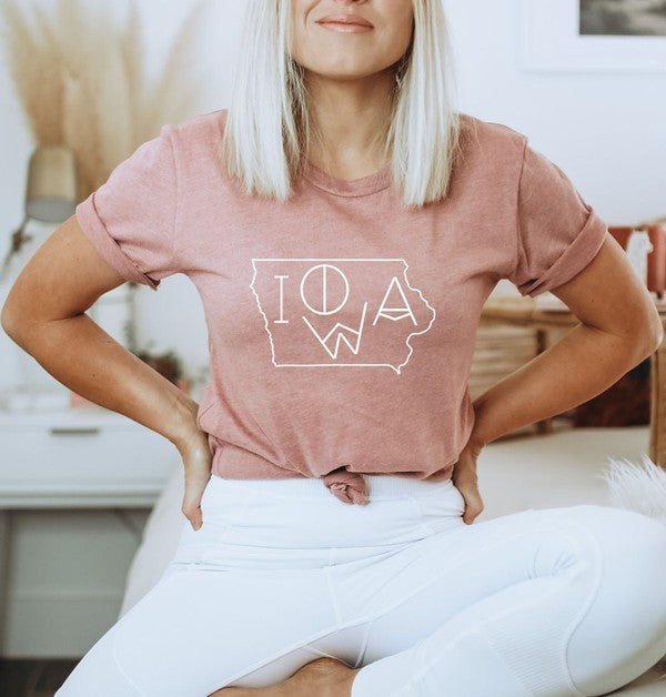 Iowa Line Font Outline Boutique Style Tee