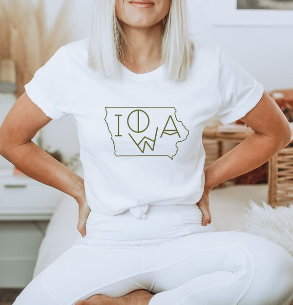 Iowa Line Font Outline Boutique Style Tee