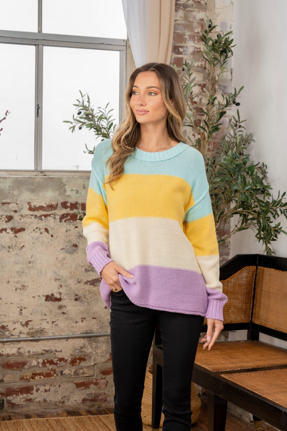 Sew In Love Color Block Exposed Seam Sweater