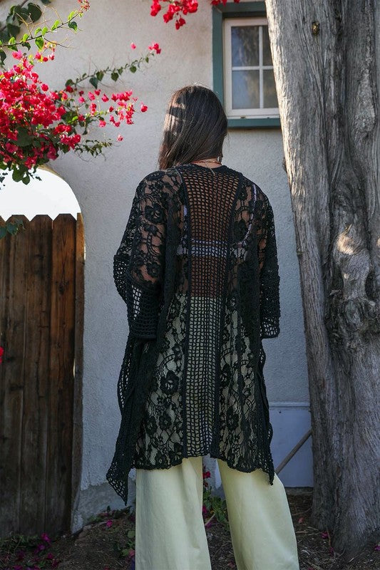 Floral Lace Textured Kimono - Boho Soho