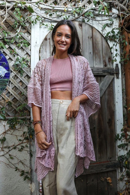 Floral Lace Textured Kimono - Boho Soho