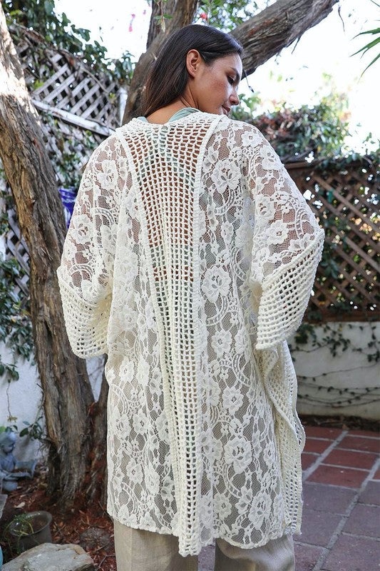 Floral Lace Textured Kimono - Boho Soho