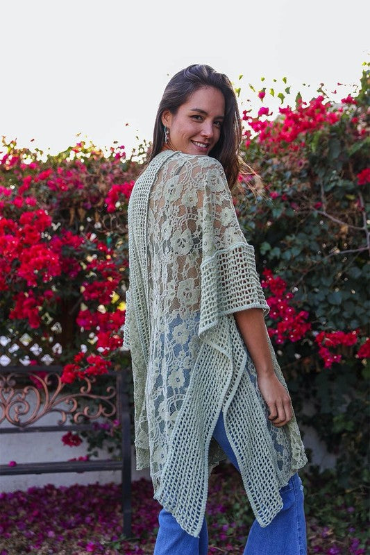 Floral Lace Textured Kimono - Boho Soho