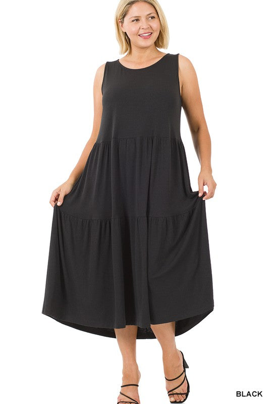 Zenana Plus Sleeveless Tiered Midi Dress