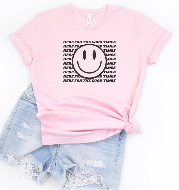 Here For The Good Times Smiley Face Graphic Tee