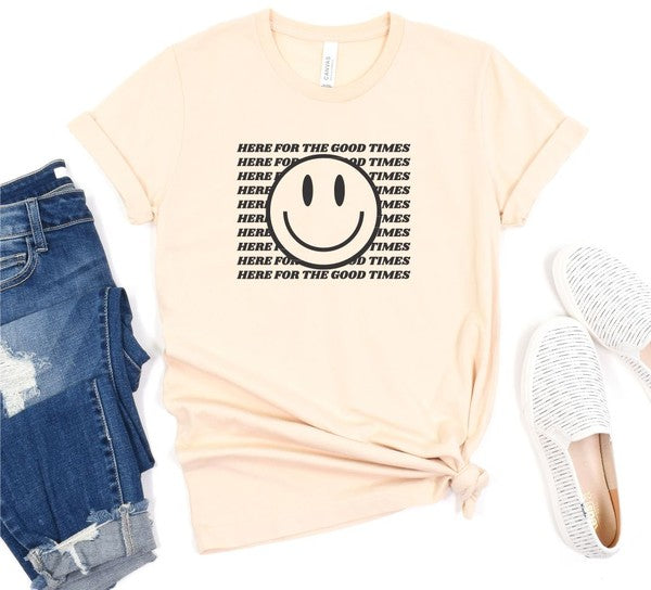 Here For The Good Times Smiley Face Graphic Tee