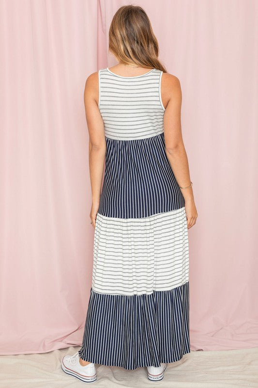 Plus Sleeveless Stripe Tiered Maxi Dress