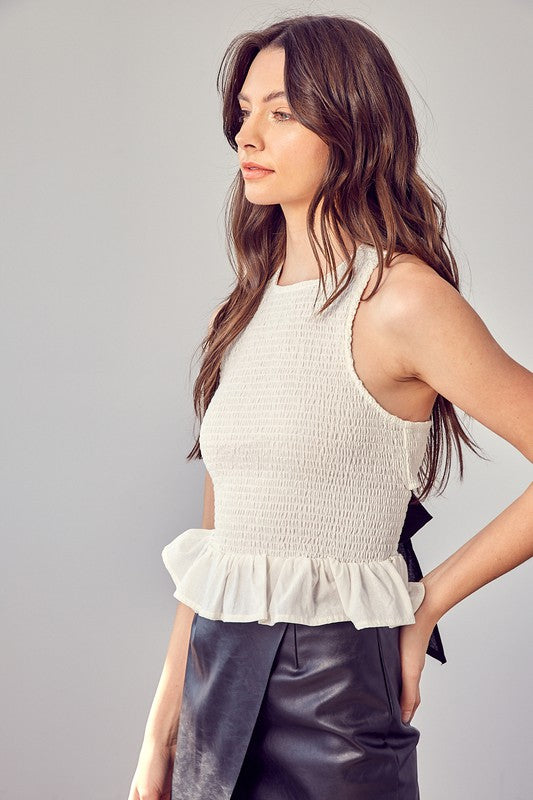 DO + BE COLLECTION Smocked Criss Cross Back Top