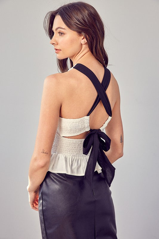 DO + BE COLLECTION Smocked Criss Cross Back Top