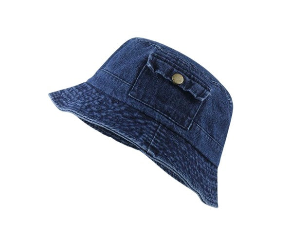 Pocket Accent Denim Bucket Hat - Boho Soho