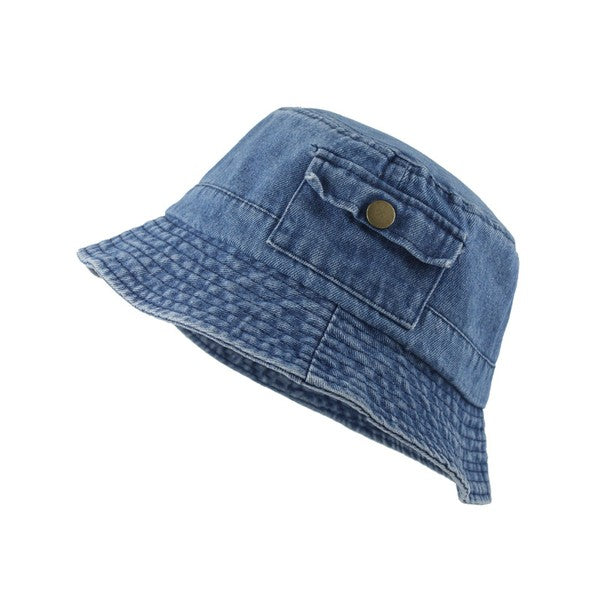 Pocket Accent Denim Bucket Hat - Boho Soho