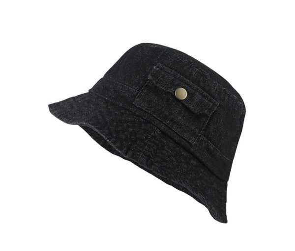 Pocket Accent Denim Bucket Hat - Boho Soho