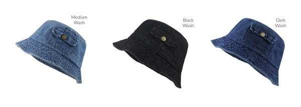 Pocket Accent Denim Bucket Hat - Boho Soho