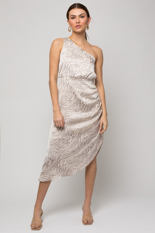 GILLI Sleeveless One shoulder Abstract Print Dress