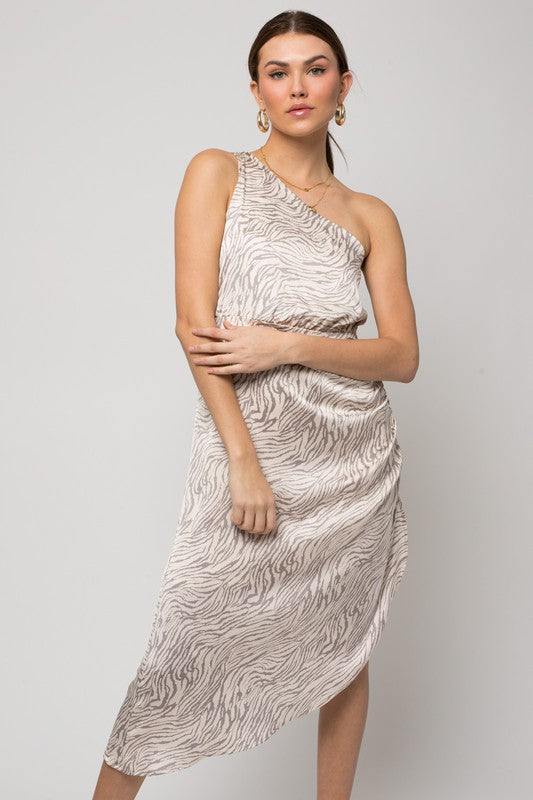 GILLI Sleeveless One shoulder Abstract Print Dress