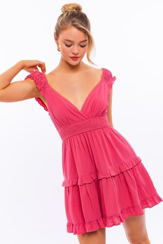 Le Lis Cap Sleeve Ruffle Mini Dress