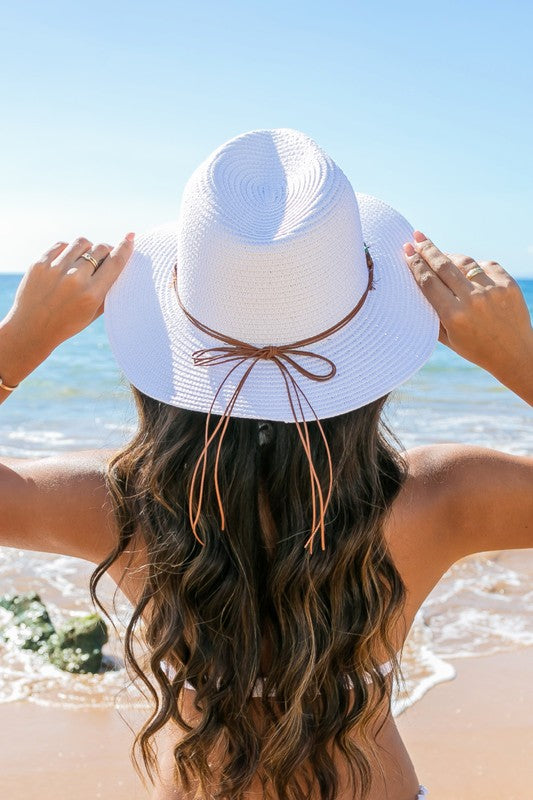 Beaded Belt Straw Panama Hat