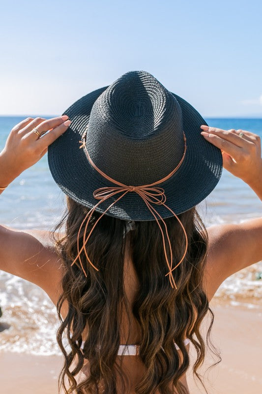 Beaded Belt Straw Panama Hat