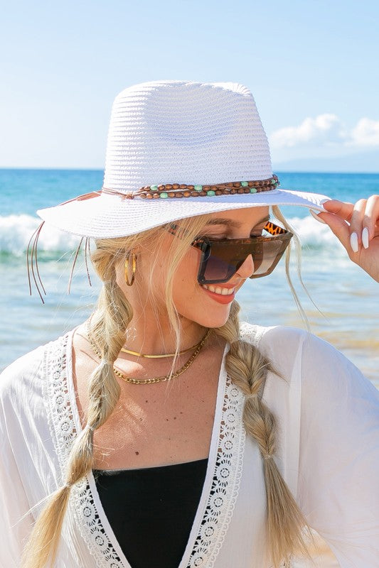 Beaded Belt Straw Panama Hat