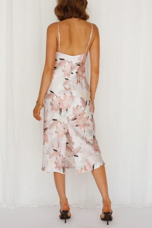 Floral Print Satin Midi Dress - Boho Soho