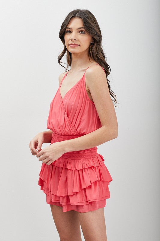 DO + BE COLLECTION Wrap Smocked Waist Ruffle Dress