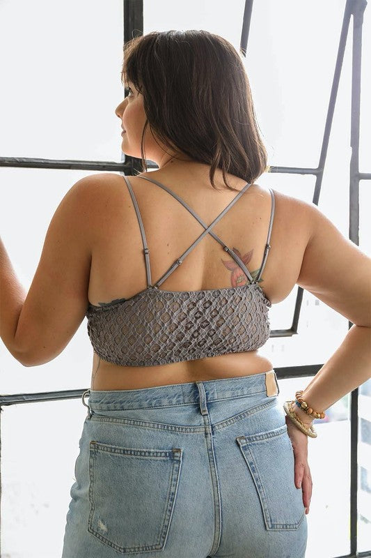 Plus Size Padded Boho Crochet Lace Longline Bralette