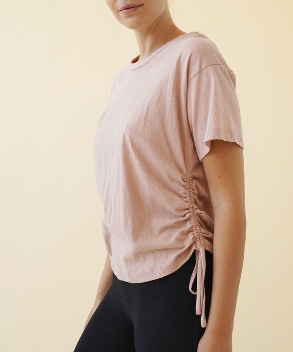 FABINA SIDE SHIRRED CROP RECYCLED COTTON TOP