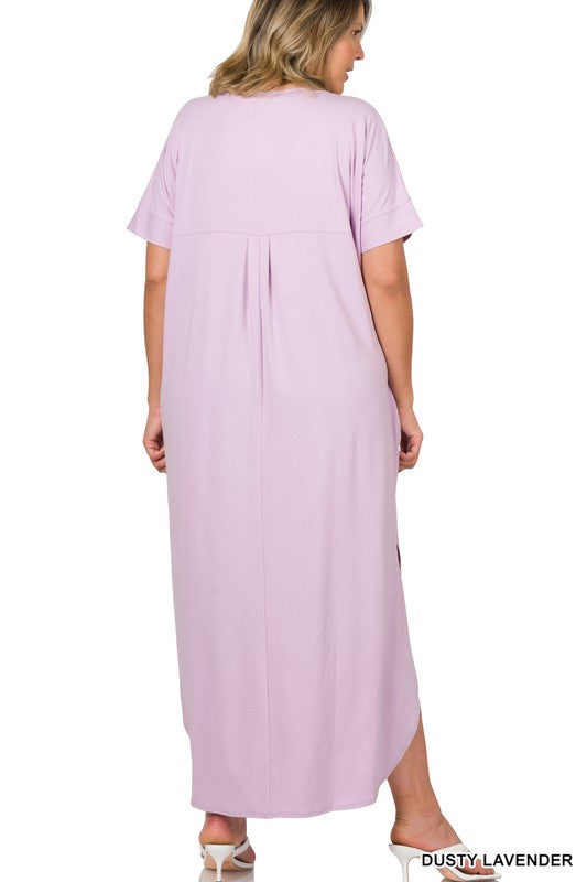 Zenana Plus Brushed DTY Short Sleeve Maxi Dress