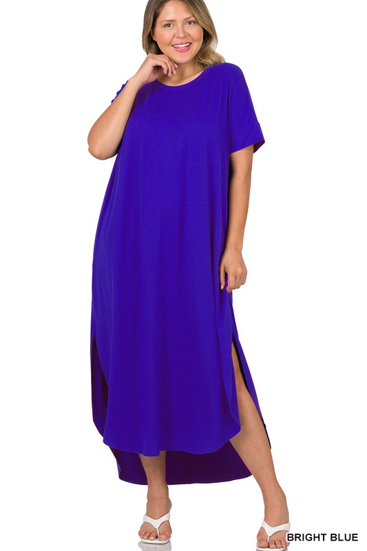 Zenana Plus Brushed DTY Short Sleeve Maxi Dress