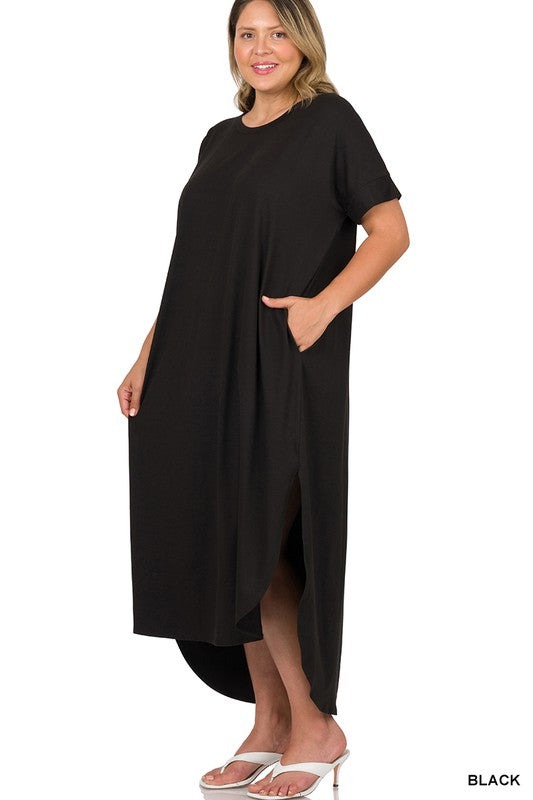 Zenana Plus Brushed DTY Short Sleeve Maxi Dress