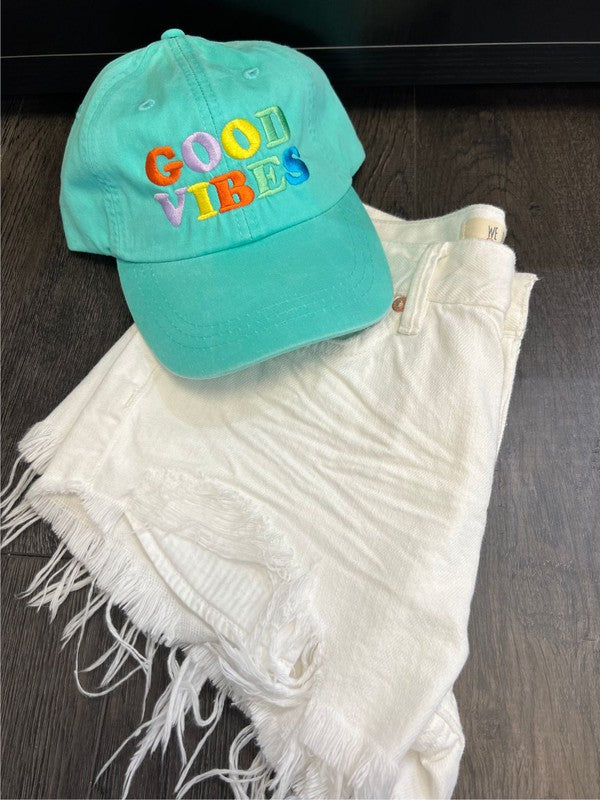 Colorful GOOD VIBES Embroidered Hat