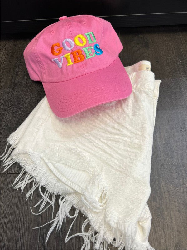 Colorful GOOD VIBES Embroidered Hat