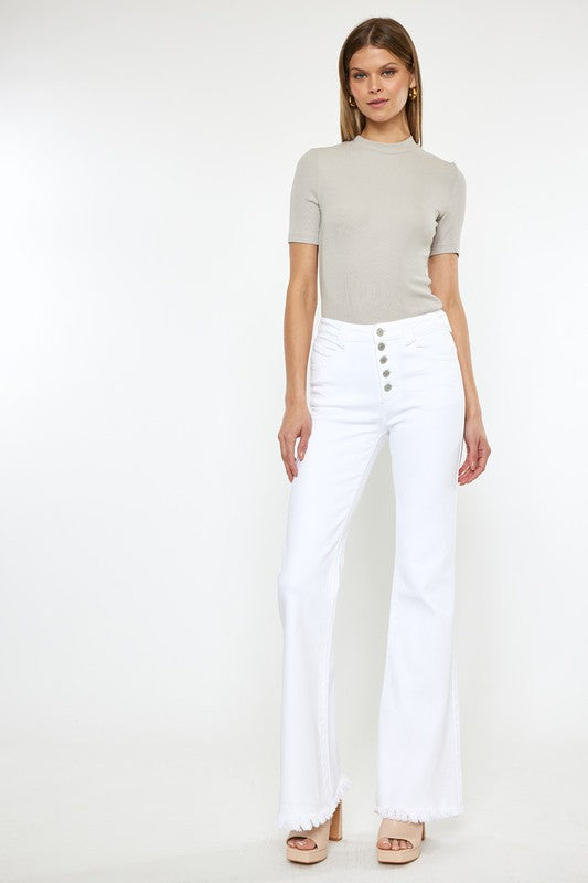 Kan Can High Rise White Flare Jeans