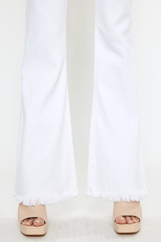 Kan Can High Rise White Flare Jeans