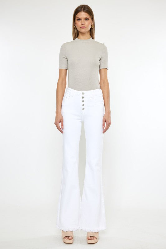 Kan Can High Rise White Flare Jeans
