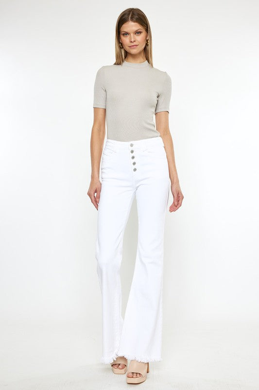 Kan Can High Rise White Flare Jeans