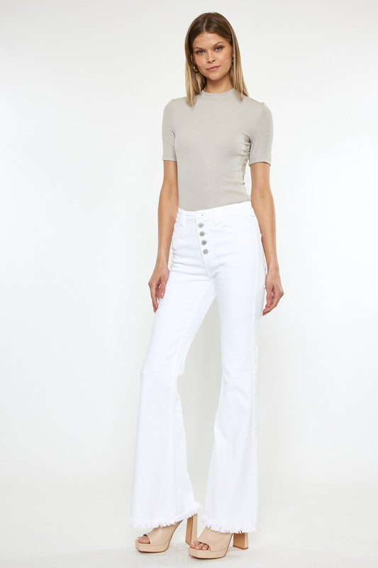 Kan Can High Rise White Flare Jeans