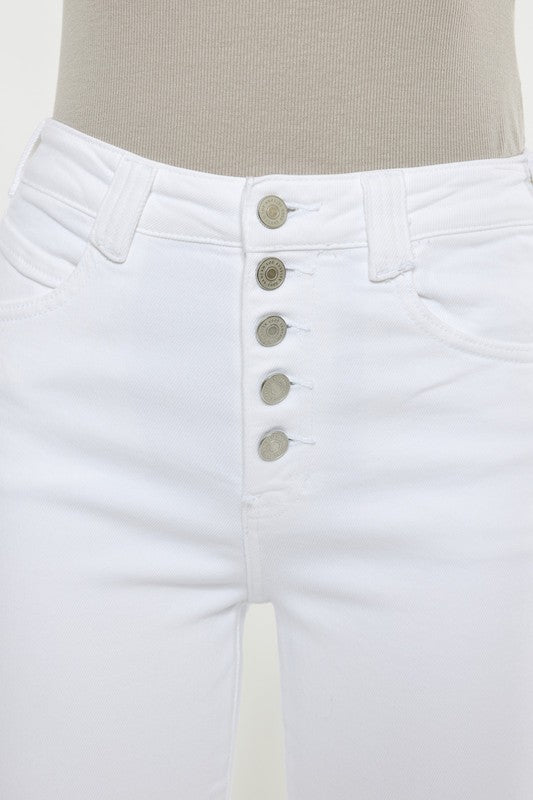 Kan Can High Rise White Flare Jeans