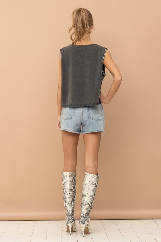 Mineral Washed Rhinestone Tank - Boho Soho